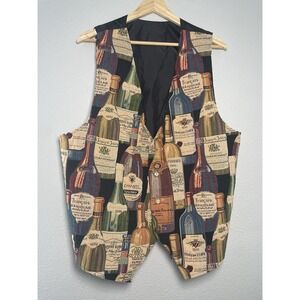 Vintage Wine Bottle Pattern Tapestry Vest Size‎ L/XL 90s